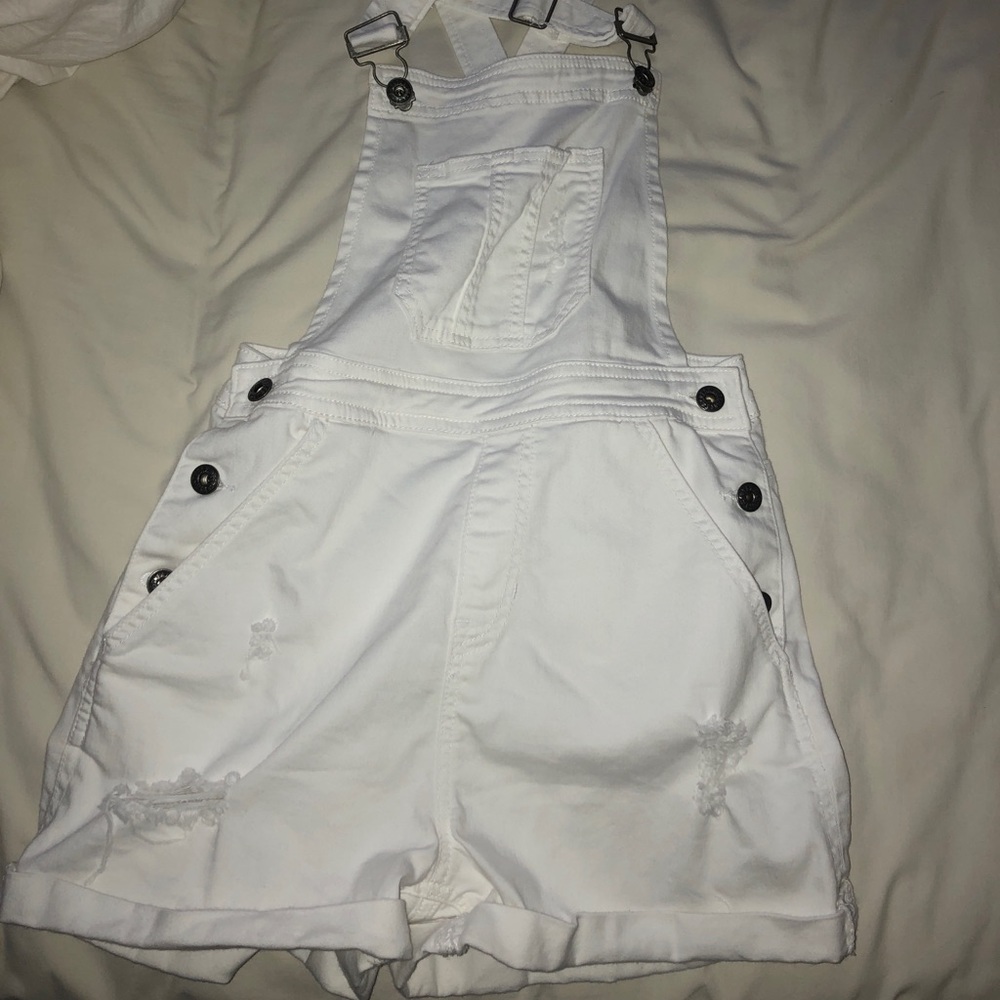 White Overalls Shorts
